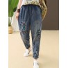 Casual Washed Old Embroidery Beautiful Letters Hole Loose Jeans