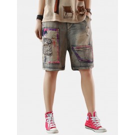 Cartoon Print Patch Casual Short Jeans For Women