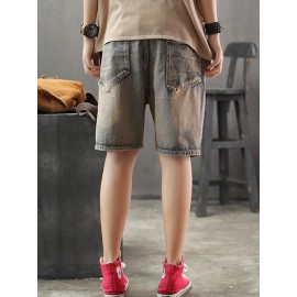 Cartoon Print Patch Casual Short Jeans For Women