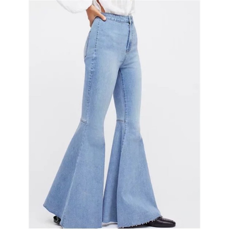 Vintage High Waist Stretchy Flared Denim Trousers