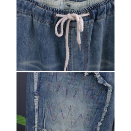 Casual Embroidery Patch Harem Denim