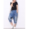 Elastic Waist Solid Color Casual Harem Jeans For Women