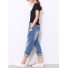 Elastic Waist Solid Color Casual Harem Jeans For Women