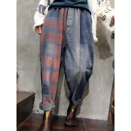 Vintage Patch Plaid Loose Denim