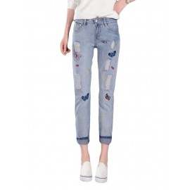 Butterfly Embroidered Hole Harem Jeans