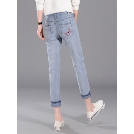 Butterfly Embroidered Hole Harem Jeans