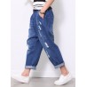 Solid Color Casual Ripped Denim For Women