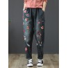 Vintage Embroidery Elastic Waist Harem Denim