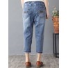 Vintage Embroidery Printed High Waist Mid-Calf Casual Jeans