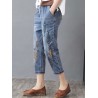 Vintage Embroidery Printed High Waist Mid-Calf Casual Jeans