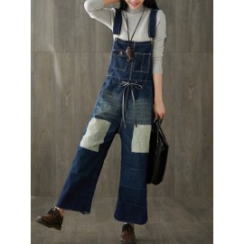 Vintage Double Pockets Patchwork Hole Old Jeans For Women