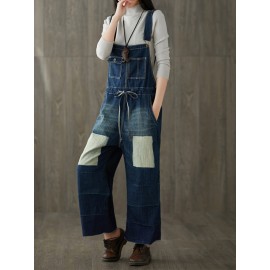 Vintage Double Pockets Patchwork Hole Old Jeans For Women