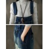 Vintage Double Pockets Patchwork Hole Old Jeans For Women