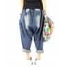 Women Patchwork Solid Color Loose Casual Harem Jeans