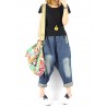 Women Patchwork Solid Color Loose Casual Harem Jeans