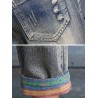 Letters Embroidery Elastic Waist Casual Denim