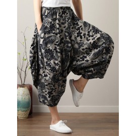 Ethnic Print Loose Irregular Elastic Waist Vintage Pants