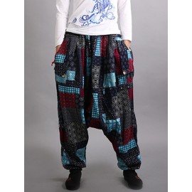 Ethnic Print Patchwork Elastic Waist Women Lantern Pants