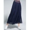 Ethnic Embroidery Patchwork Layered Wide Leg Women Pants