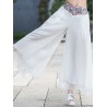 Ethnic Embroidery Patchwork Layered Wide Leg Women Pants