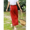 Side Splited Solid Color Tassels Elastic Waist Vintage Pants