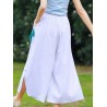 Side Splited Solid Color Tassels Elastic Waist Vintage Pants