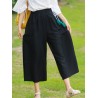 Side Splited Solid Color Tassels Elastic Waist Vintage Pants