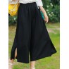 Side Splited Solid Color Tassels Elastic Waist Vintage Pants