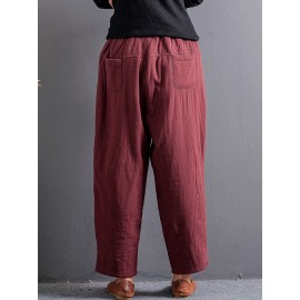 Casual Solid Color Patchwork Elastic Waist Women Harem Pants