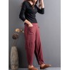 Casual Solid Color Patchwork Elastic Waist Women Harem Pants