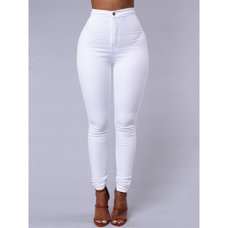 Solid Color High Waist Elastic Casual Pants