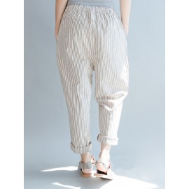 Loose Drawstring Waist Stripe Print Casual Harem Pants