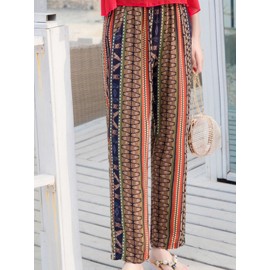 Bohemian Print High Waist Elastic Waist Pants