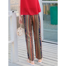 Bohemian Print High Waist Elastic Waist Pants