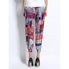 Women Printed Elastic Waist Ankle-Length Bloomers Casual Pants