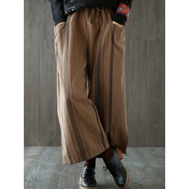 Vintage Stripe Splited Wide Leg Women Pants