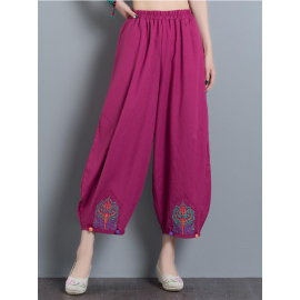 Vintage Embroidery Casual Loose Women Wide Leg Pants