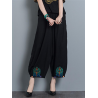 Vintage Embroidery Casual Loose Women Wide Leg Pants