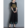 Vintage Embroidery Casual Loose Women Wide Leg Pants