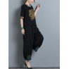 Vintage Embroidery Casual Loose Women Wide Leg Pants