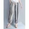 Stripe Plaid Print Wide Leg Drawstring Waist Casual Pants