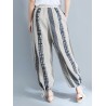 Stripe Plaid Print Wide Leg Drawstring Waist Casual Pants