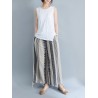 Stripe Plaid Print Wide Leg Drawstring Waist Casual Pants