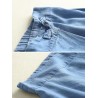 Frog Button Denim Pure Color Elastic Waist Casual Pants