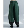 Vintage Embroidery Elastic Waist Women Wide Leg Pants