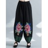 Vintage Embroidery Elastic Waist Women Wide Leg Pants