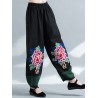 Vintage Embroidery Elastic Waist Women Wide Leg Pants