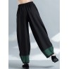 Vintage Embroidery Elastic Waist Women Wide Leg Pants