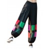 Folk Style Geometric Print Embroidered Patchwork Elastic Women Pants