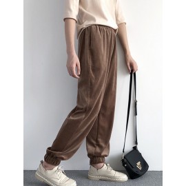 Loose Pockets Solid Color Elastic Waist Harem Pants